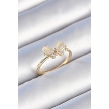Dodes Dodes Pirinç Gold Renk Beyaz Mineli Zirkon Taşlı Kelebek Model Kadın Yüzük Tg27byk3464 Çok Renkli