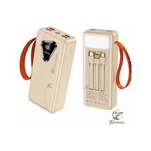 Gk-y433 30000 Mah Powerbank 22.5w Hızlı Şarj Dijital Ekranlı Led Işıklı Dahili Kablolu Taşınabilir Şarj Cihazı Bej