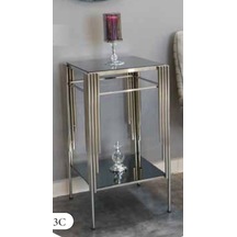 Mim Füme - Gümüş Sütun Kare Yan Sehpa Füme