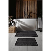 Rothi Pamuklu Kaymaz Taban Antrasit 2'li Banyo Paspas Seti 60x100 60x50 Yıkanabilir Modern Şönil