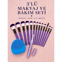 3 Lü Makyaj Ve Cilt Bakım Seti 12 Parça Makyaj Fırçası Kaş Alma Düzeltme Ve Silikon Yüz Temizleme Ci