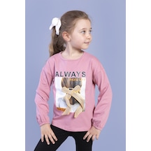 Toontoy Kids Toontoy Kız Çocuk Baskılı Kol Ucu Lastikli Tişört Gülkurusu