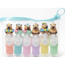 Sevimli Mini Fosforlu Keçeli Kalem-6lı Set-mini Ayıcık Başlıklı-fosfor02