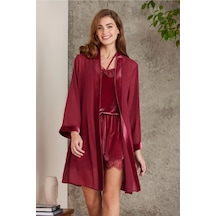 Pierre Cardin 4800 Kadın Dantelli Kadife Tulum Sabahlık Takım-bordo Bordo