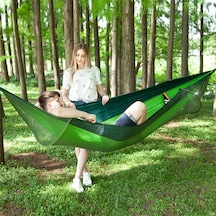 Taşınabilir Açık Kamp Sivrisinek Ağları İle Tam Otomatik Naylon Paraşüt Hamak, 290 X 140cm Yeşil