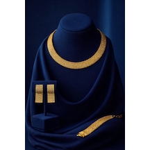 Altın Kaplama Hasır Choker Kolye Geniş Mesh Şık Kadın Gerdanlık Bileklik Küpe 3'lü Takı Seti Düğün Altın Kaplama Hasır Choker Kolye Geniş Mesh Şık Kadın Gerdanlık Bileklik Küpe 3'lü Takı Seti Düğün