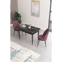 Canisa Concept Nil Serisi 70x110 Sabit Mutfak Masası Takımı Siyah Mermer Desen Masa 2 Gül Kurusu Sandalye Siyah Mermer Desenli
