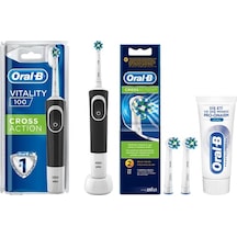Oral-B Vitality D100 Cross Action Siyah Elektrikli Diş Fırçası + Cross Action Yedek Başlık 2'li + Diş Macunu 50 ML