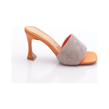 Dgn 8021 Kadin Silver Taşli Topuklu Terlik Orange
