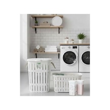 Halatlı Kirli Çamaşır Sepeti Ve Düzenleyici Çamaşır Sele Seti 65l + 40l + 3.2l Deterjanlık Beyaz - 836614666 Beyaz
