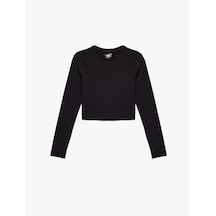 Koton İnterlok Uzun Kollu Bisiklet Yaka Slim Fit Spor Crop Tişört Siyah 6wak10313nk Siyah