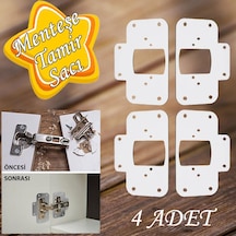 Dolap Kapak Taş Menteşe Tamir Sacı Pratik Onarım Kiti Beyaz Metal Yuva Tablası 6.5 X 9 Cm 4 Adet