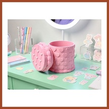 Bezos 3d Baskı Kabartma Kalp Desenli Kapaklı Kalemlik - Masaüstü Organizer - Pembe Pro