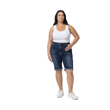 Büyük Beden Paçası Katlamalı Beş Cepli Denim Lacivert Şort-lacivert Lacivert