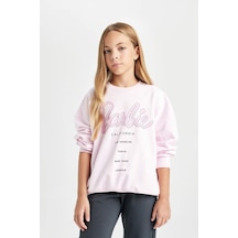 DeFacto Kız Çocuk Pembe Barbie Oversize Geniş Kalıp Bisiklet Yaka İçi Yumuşak Tüylü Sweatshirt D1117A824AUPN633
