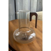 Qerhome Borosilikat Cam Akasya Saplı Luna Smoke Sürahi 1200 Ml