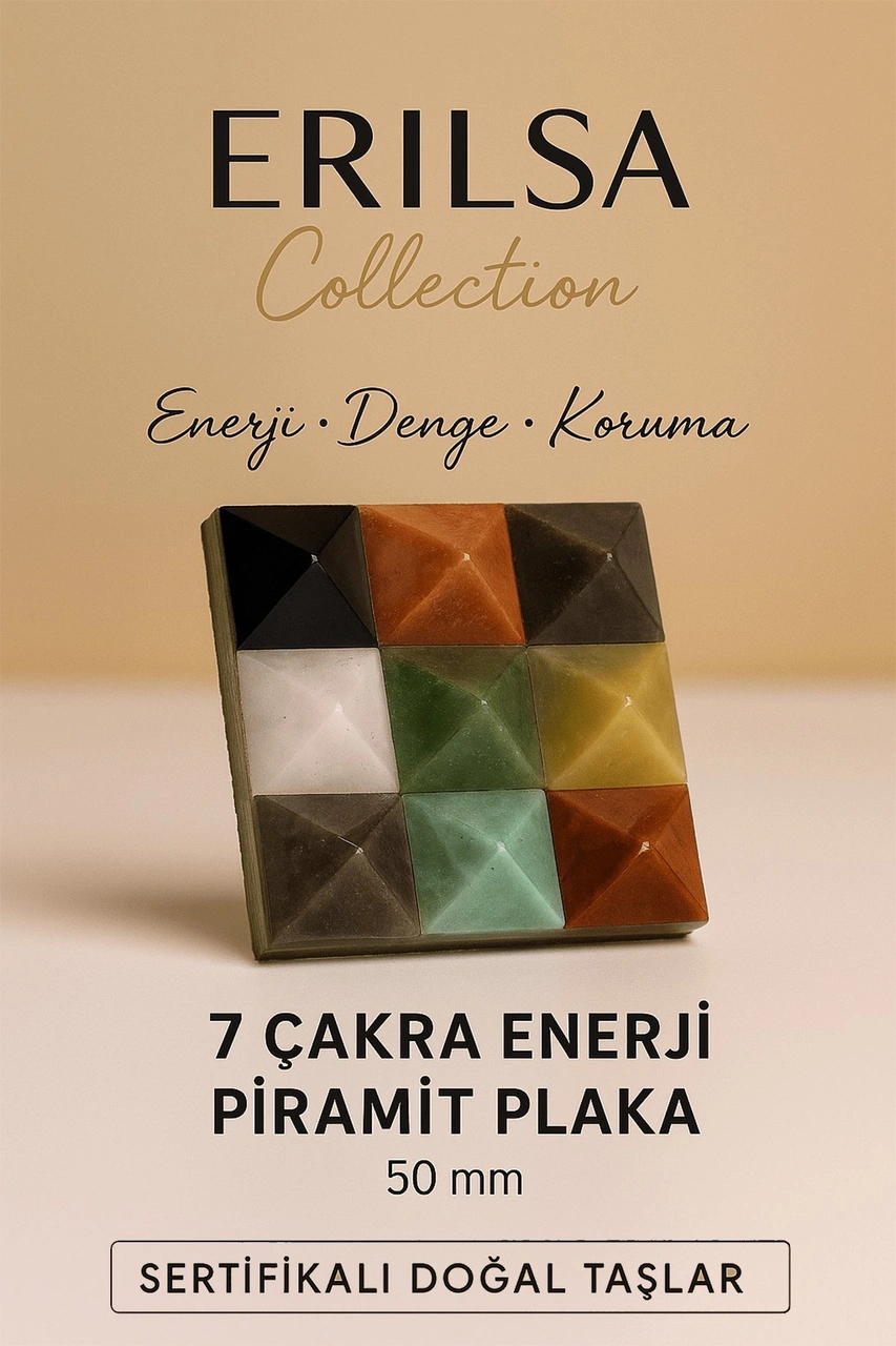 Sertifikalı 7 Çakra Enerji Piramit Plaka 50 Mm Enerji Dengeleme