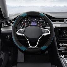 Jeehugo Kabuk Deri 37-38cm Evrensel Direksiyon Kılıfı - Karbon Fiber Desenli, Soluklastırıcı, Kaymazsız, Koruyucu, Yeşil Yeşim Rengi Koyu Yeşil