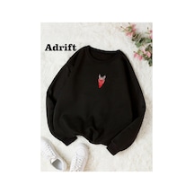 Tarzsokak Adrif Maskeli Kedi Renkli Oversize Bisiklet Yaka Pamuklu Sweatshirt Siyah
