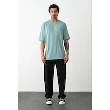 Erkek Tişört Düz Basic Penye Yazlık Bisiklet Yaka Kısa Kol T-shirt - Mint Yeşili Açık Mavi