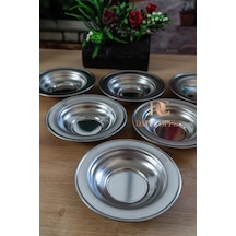 6 Lı 430 Kalite Krom Çelik Çay Tabağı Ve Kahvaltılık Kase Seti 10 Cm Gümüş