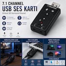 7.1 Usb Ses Kartı Harici Sound Card Virtual 3d Ses Çevirici Mikrofon Kulaklık Adaptörü