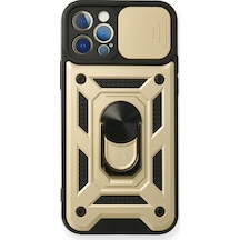 Apple iPhone Uyumlu 12 Pro - Kılıf Pars Lens Yüzüklü Silikon - Gold
