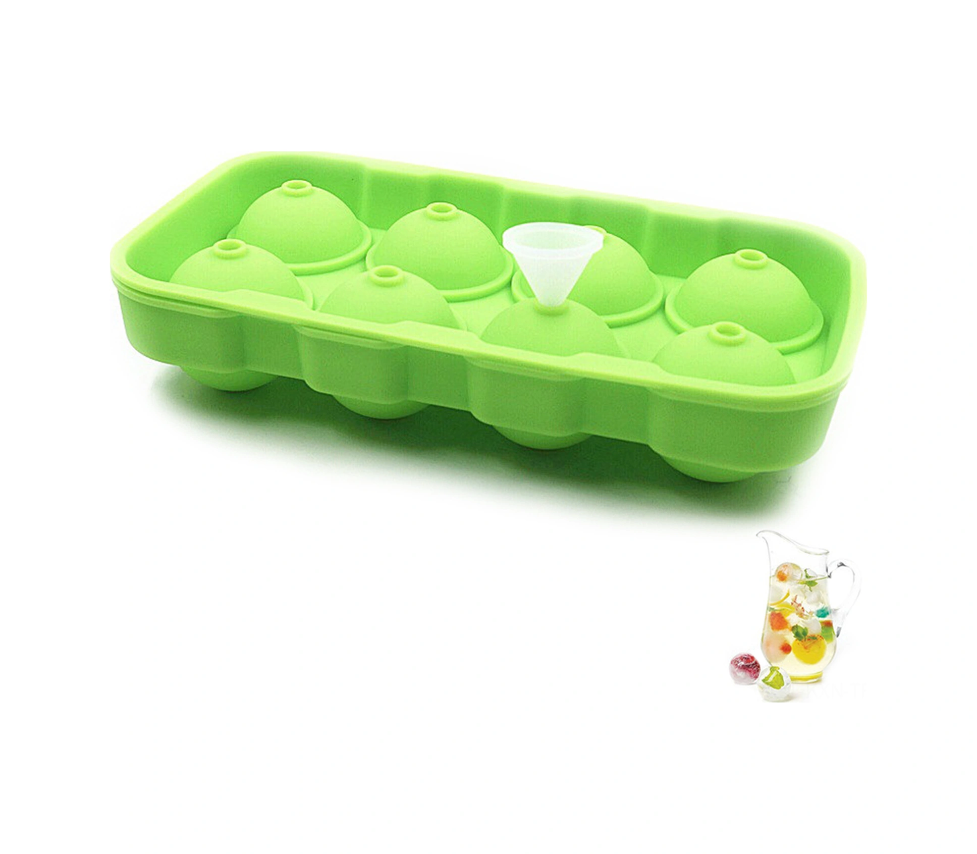 Kosona Yeşil 8 Hücre Silikon Buzluk, Geri Kullanalabilir, Kapağı Var, Kolay Buz Çıkarımı, Kokteyl Ve Kahve İçin Çok Renkli