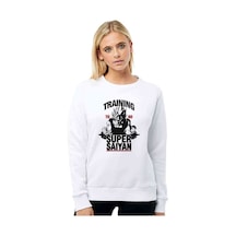 Anime Dragon Ball Training Baskılı Beyaz Kadın Sweatshirt