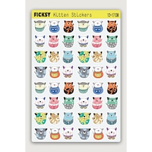 Sevimli Yavru Kedi Sticker Seti - 48 Adet Etiket Çıkartma Diğer