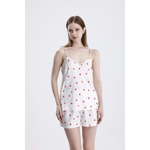 Laperissa Kadın Kalp Desenli Saten İp Askılı Şort Takım Çok Renkli