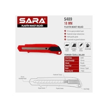 Sara S489 Plastik Maket Bıçağı 18 Mm Kırılabilir Bıçak, Kademeli Sürgü, Kırmızı/siyah
