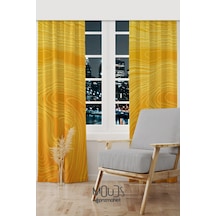 Yellow Wave Stile Desenli Süet Oturma Odası Salon Fon Perde Baskılı Ekstrafor Büzgü 2 Kanat Prd-1059 Çok Renkli