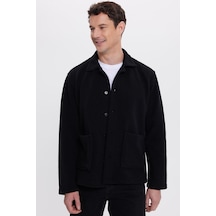 Tudors Erkek Regular Fit Rahat Kesim Peluş Çıtçıtlı Torbalı Çift Cepli Siyah Ceket Gömlek-41995 Siyah