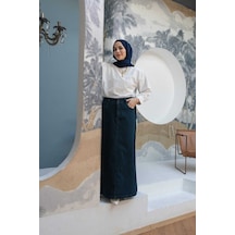 2254-denim Klasik Etek Petrol Petrol