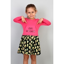 Toontoy Kız Çocuk Cute Avocado Naskışlı Eteği Desenli Elbise Fuşya
