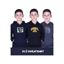 Fyk Kids 3'lü Erkek Çocuk Baskılı Cepli Kapüşonlu Sweatshirt Çok Renkli