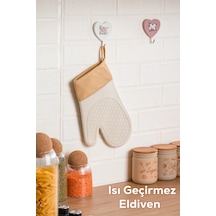 Porsima 3137 Silikon Yanmaz Yapışmaz Fırın Eldiveni Krem Krem