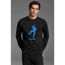 Fortnite Take The L Baskılı Siyah Erkek Örme Sweatshirt