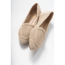 Luvishoes 101 Krem Örme Kadın Babet Ayakkabı Krem