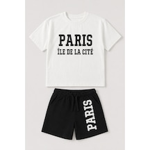 Laciel Prs Laciel Paris Erkek Çocuk Paris Baskılı Beyaz Tişört Siyah Şort Oversize 2'li Takım