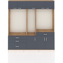 Arges Dolap 8 Raflı 4 Çekmeceli 3 Askılı 220x30x243 Çam-antrasit/antrasit Antrasıt/antrasıt