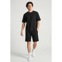 Siyah Oversize Fit Yumuşak Dokulu Basic Erkek Şort Takım - 85274 Siyah