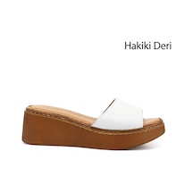 Gönderi(R) Gönderi R Kadın Beyaz Dolgu Taban Hakiki Deri Terlik Dyza69842265 Bej - Beyaz - Kırmızı