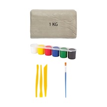 Beyaz Seramik Hamuru 1 Kg Ebeşuar Seti 6x15 Ml Akrilik Seti Düz Fırça Seramik Kili Oyun Hamuru