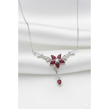 Çekirdekjewelry 925 Ayar Gümüş Sarmaşık Kolye Gri Kırmızı