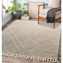 Bej - Beyaz Renkli Soft Iskandinav Peluş Dokulu Makine Halısı-693
