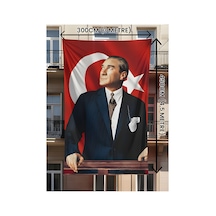 300x450 Cm Atatürk Baskılı Türk Bayrağı Raşel Kumaş, Çift Dikiş, Solmaz Renk 300 x 450 CM