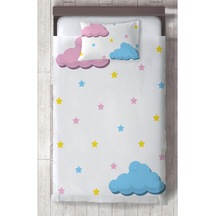 Mekta Home Bebek Ve Çocuk Odası Pembe Mavi Bulut Desenli Yatak Örtüsü