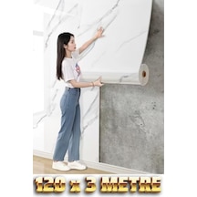 120cm X 3 Metre Rulo Premium Beyaz Mermer Desenli Yapışkanlı Duvar Paneli Kağıdı Ev Ofis Basıc Beyaz
